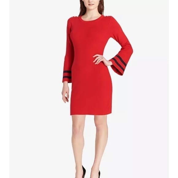 Tommy Hilfiger NWT Red Bell Sleeve Dress - Picture 1 of 10